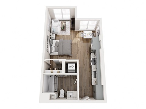 Floor plan for studio, 1 bath, 532 sqft